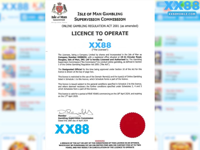 Giấy phép hoạt động XX88